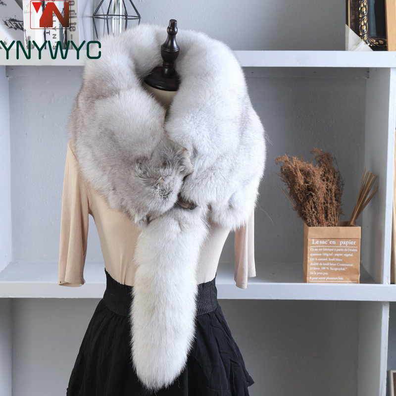 Men Accessories In Silver - Unisexe vraie fourrure renard écharpe hommes