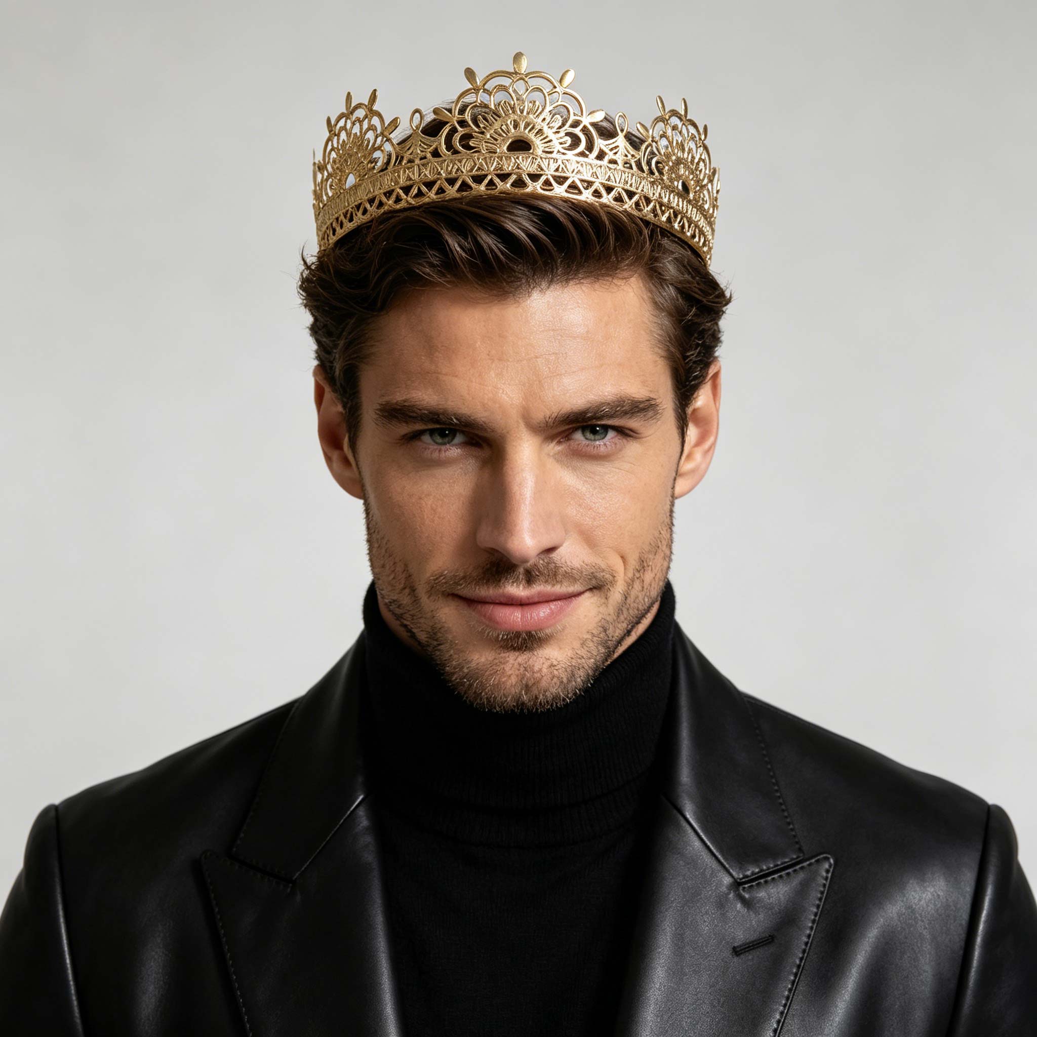 Men'S Minimalist Accessories - Couronne royale minimaliste ajourée dorée, diadème