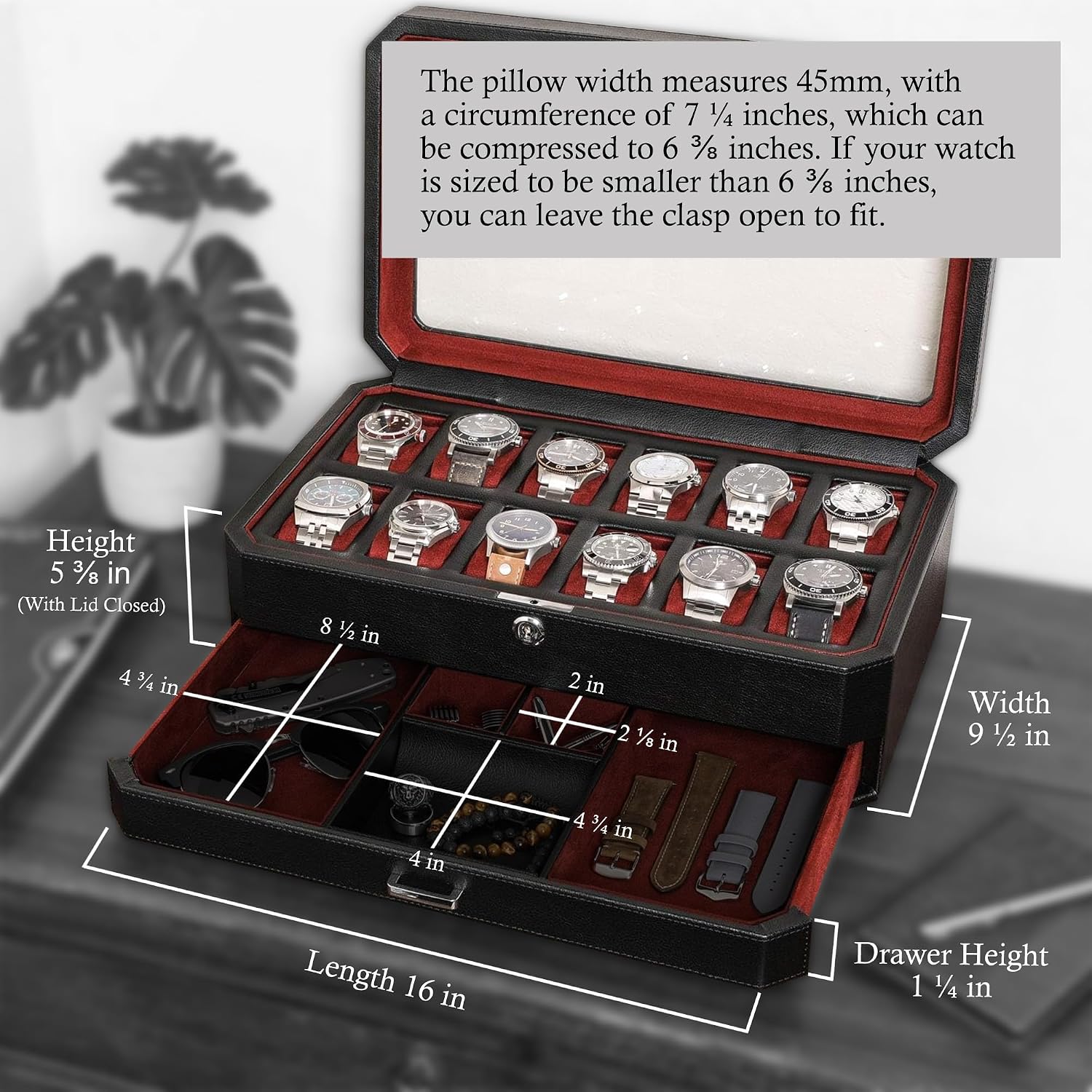 Boîte à montres en cuir à 12 e - Men Accessories Drawer avis et prix