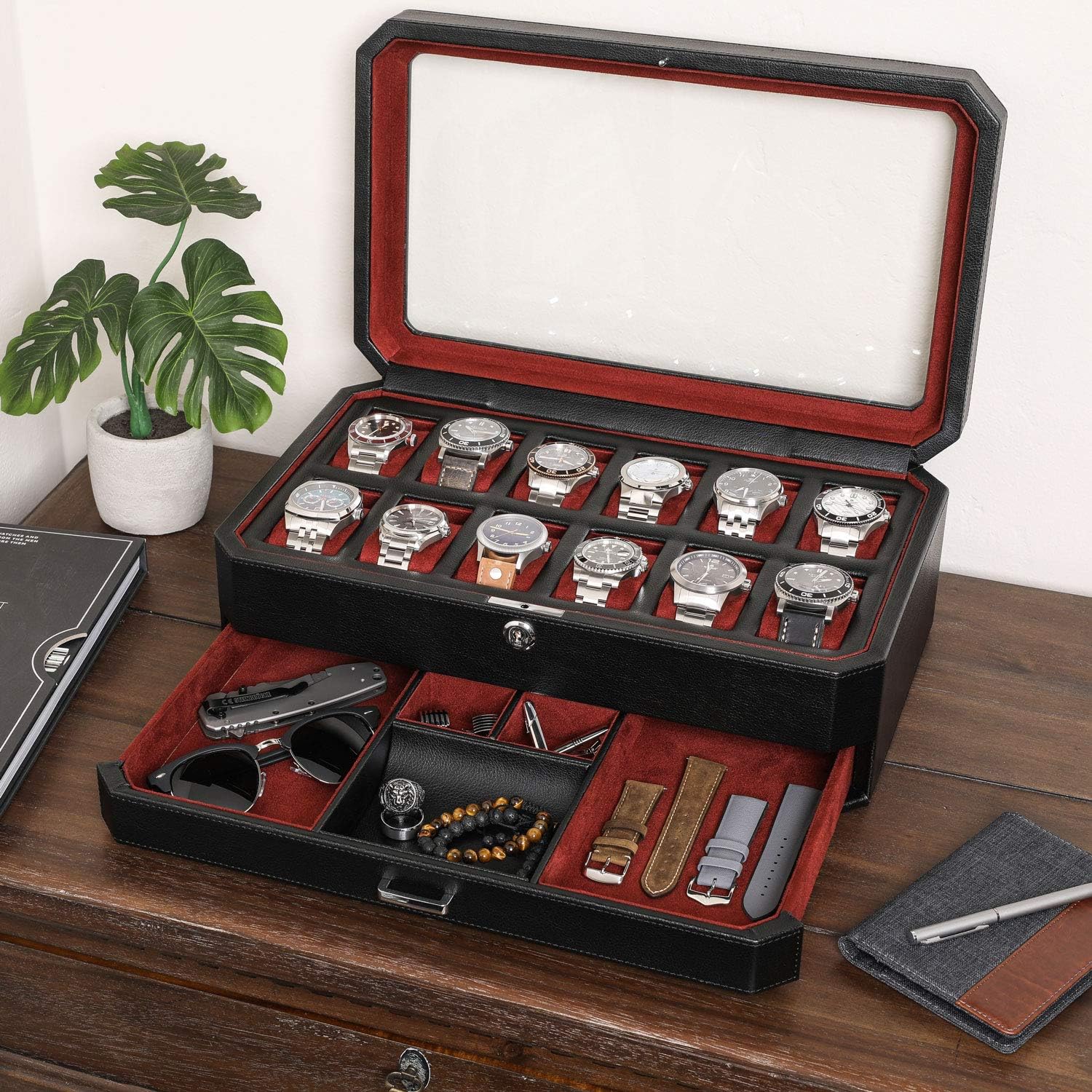Boîte à montres en cuir à 12 e - Men Accessories Drawer avis et prix