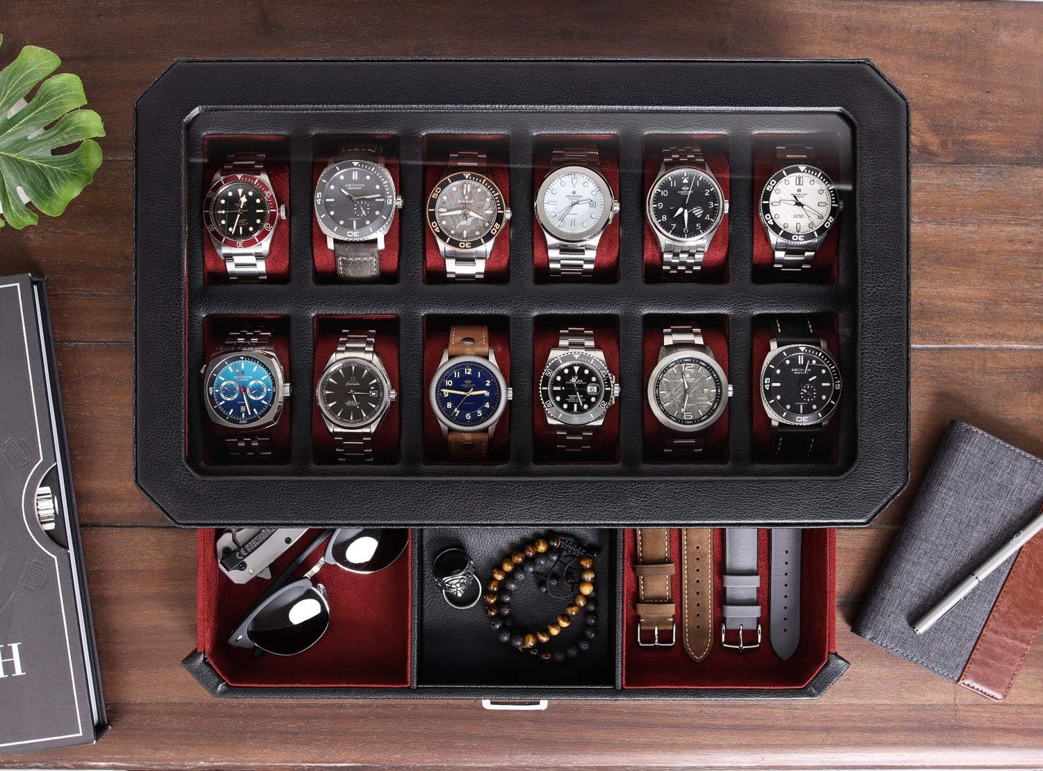 Boîte à montres en cuir à 12 e - Men Accessories Drawer avis et prix