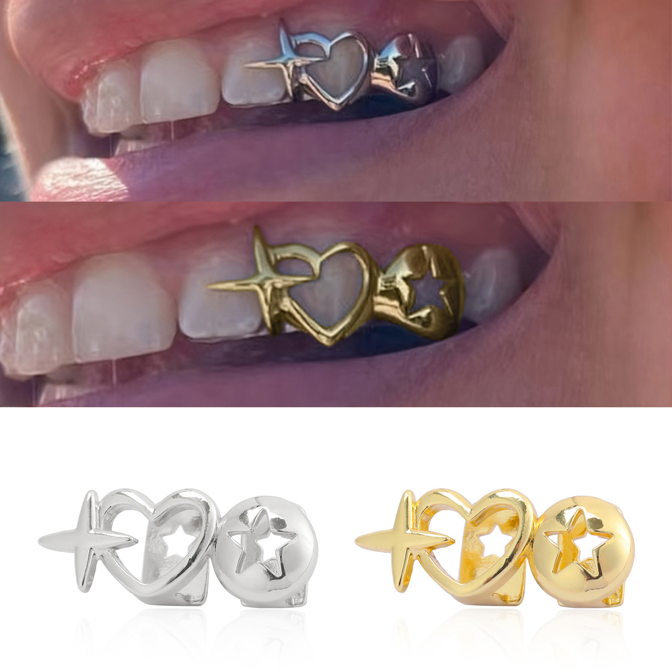 Punk Hip Hop creux coeur dents - Men Accessories In Silver avis et prix